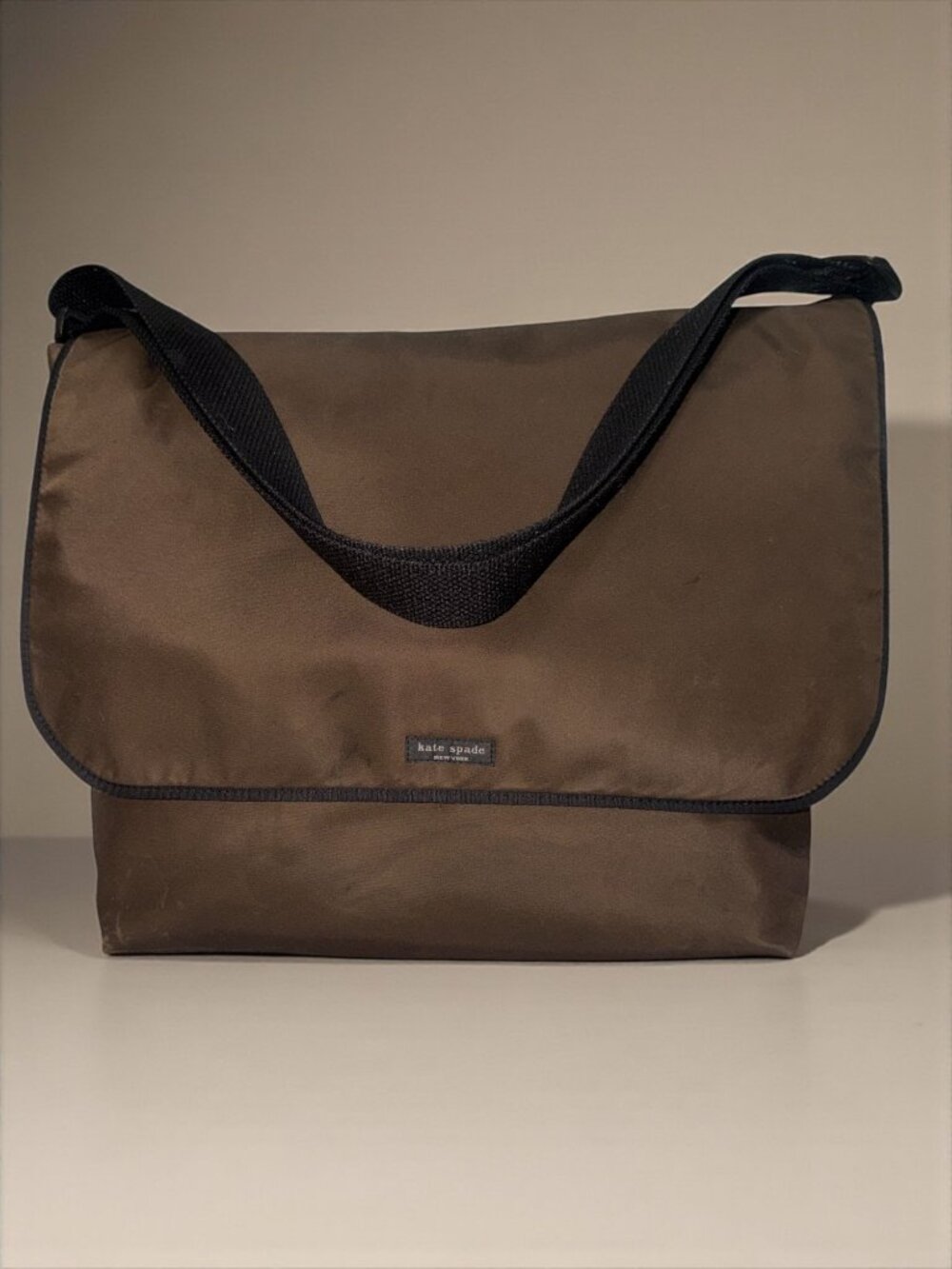 VTG Kate Spade New York Messenger Bag Brown Nylon Crossbody Laptop School Tote